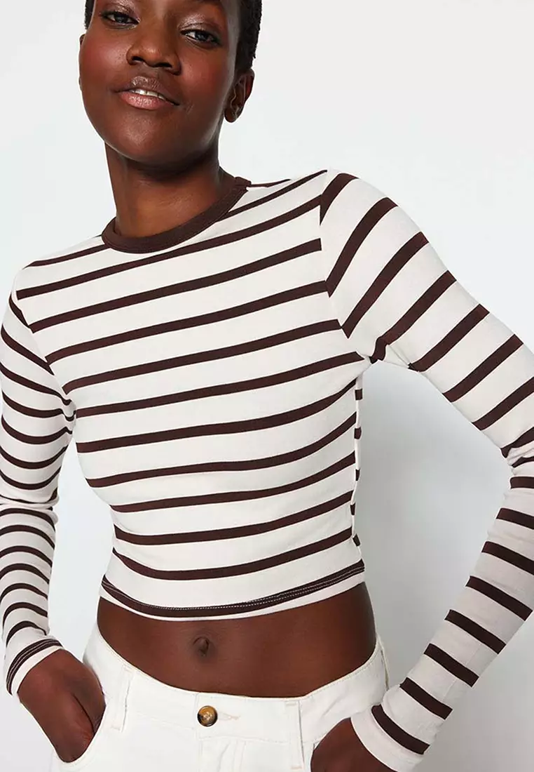 Striped Fitted Crop Knit Top