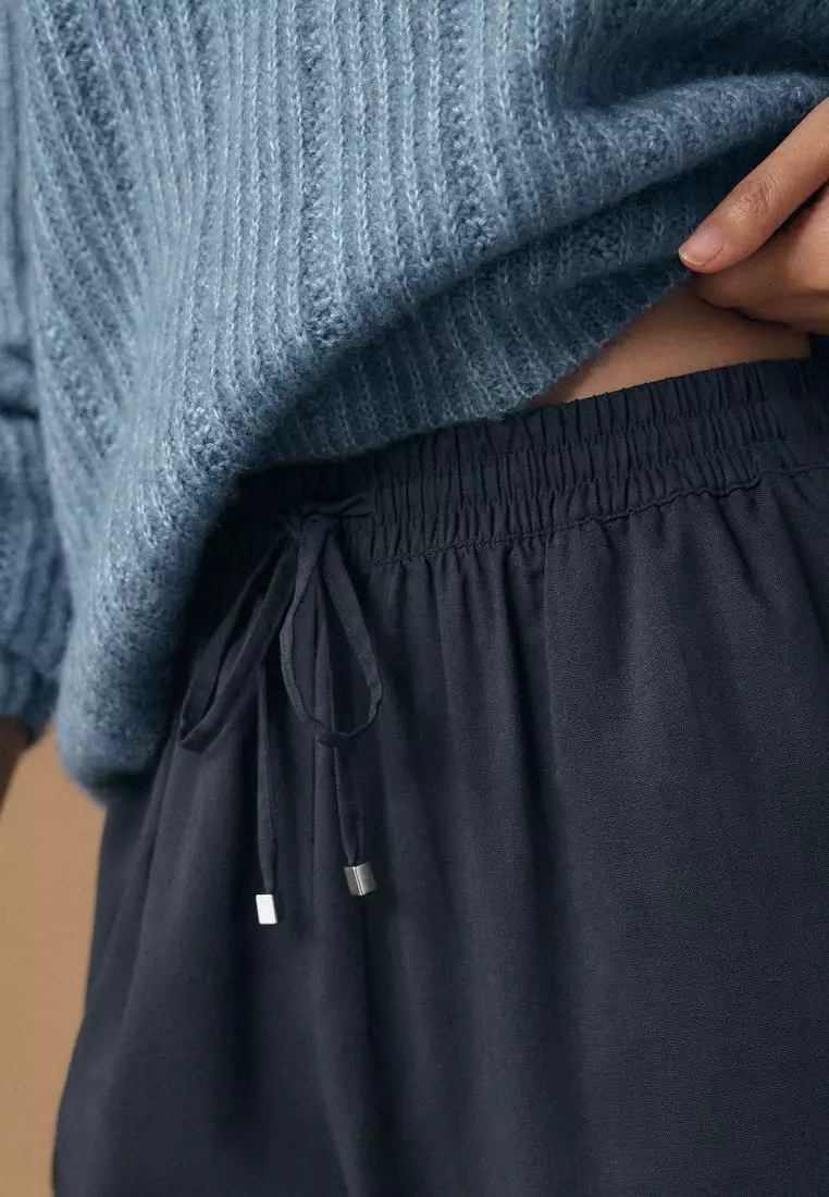 Pull On Wide Leg Trousers With Linen