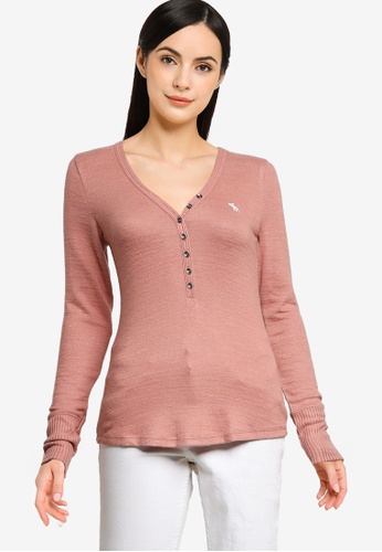 Abercrombie & Fitch pink Cozy Henley Top B9C8CAADADD139GS_1