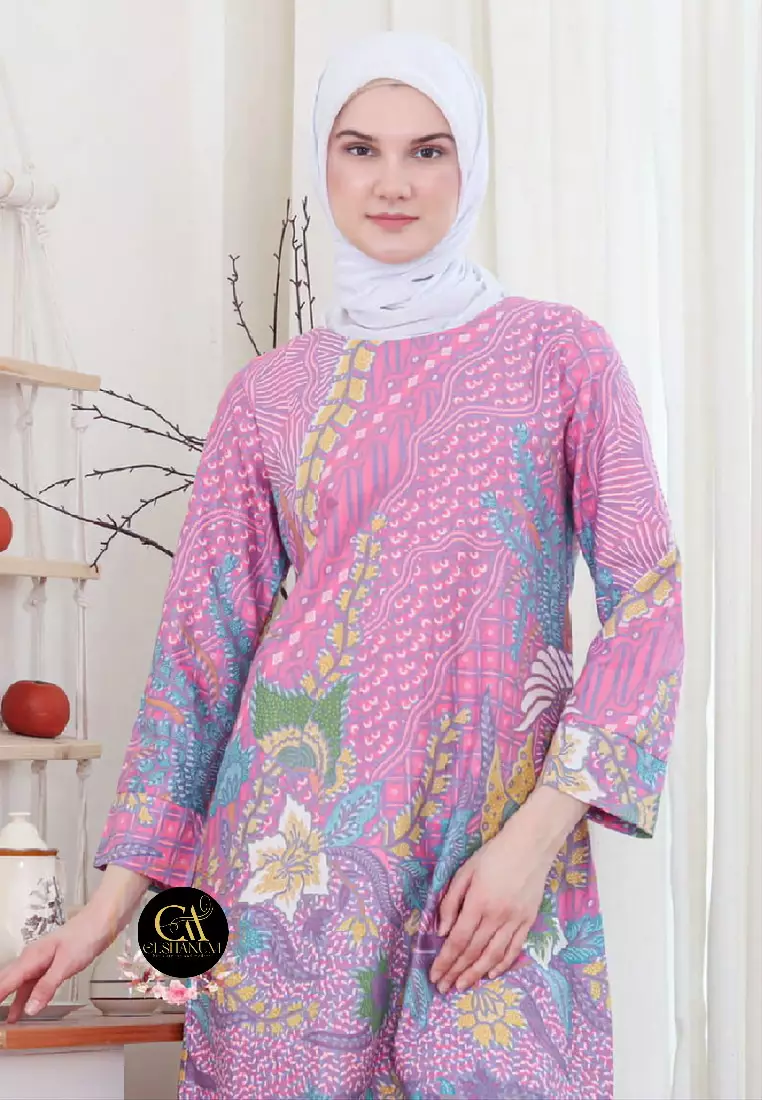 Dafhiena Tunik Batik Wanita Casual Modern Lengan Panjang