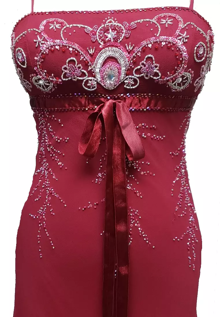 真絲雪紡釘珠不規則裙擺派對連衣裙