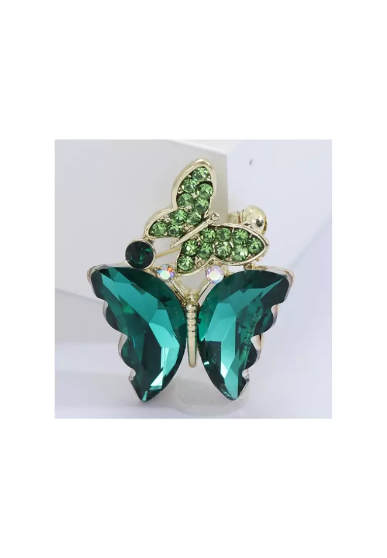Brooch Green Crystal Beads Butterfly Raya Accessory