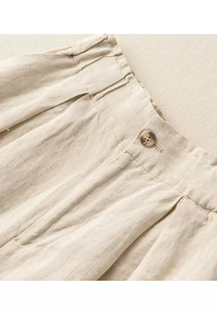 High Waist Cotton-flax Cropped Shorts RZ9086