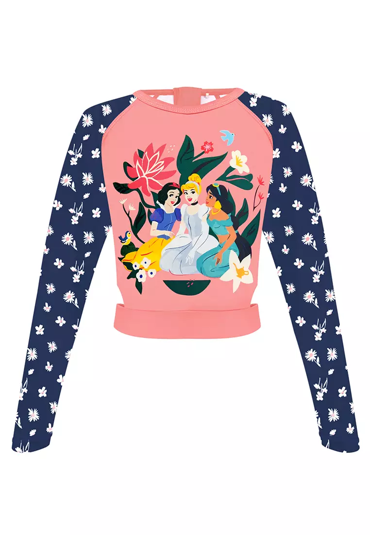 Princess Cropped Rashguard Top Boyleg Bottom Set with Sublimation Print Girls Kids Swimwear