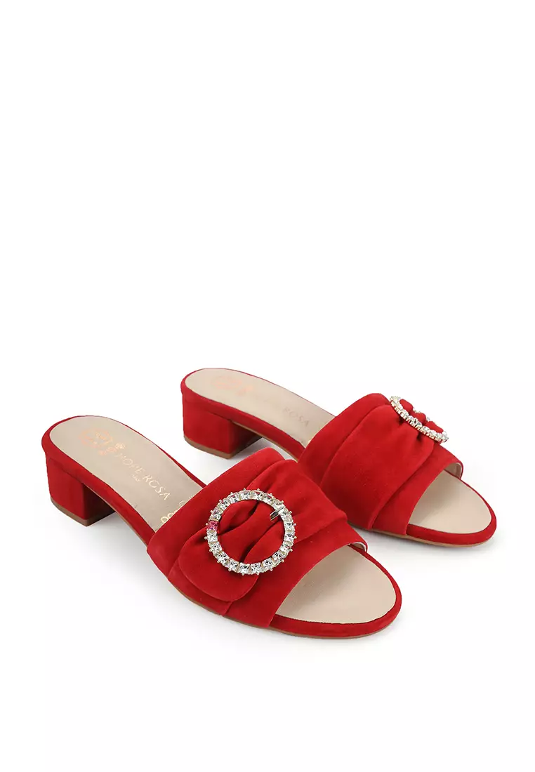 Hope Rosa Goddess Red Crystal Suede Slide Sandals