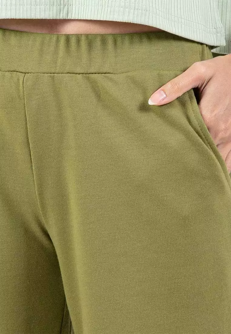 Forest Ladies Cotton Terry Wide Leg Pants Women Casual Long Pants - 810544-48Olive