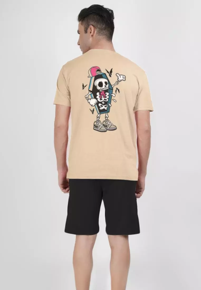 Buy QuirkyT Oversized Coffin Skull Beige Cotton Short Sleeve