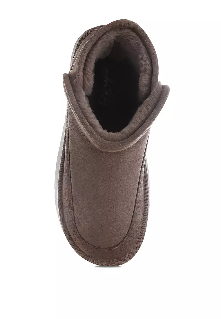 Sepatu Bot Salju Hak Tebal Warna Abu-abu Tua