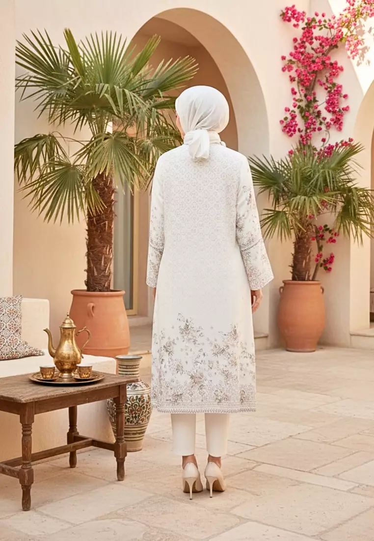 Floral Tunik For Raya With Tape Detail In Soft Pink And Broken White By Brilliant Girl Warna PUTIH