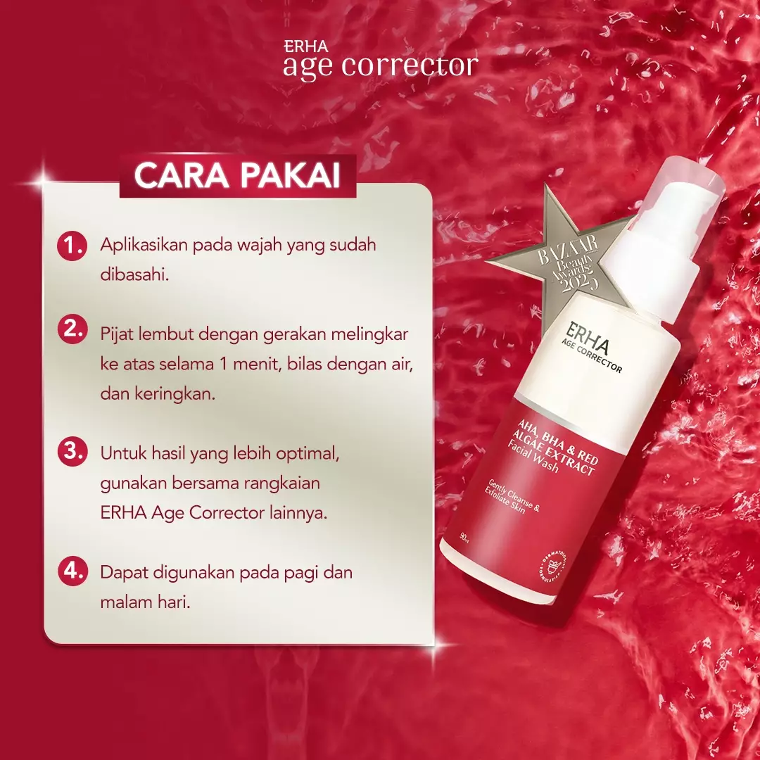ERHA Age Corrector Facial Wash 90ml AHA, BHA & Red Algae Extract - Sabun Cuci Muka Anti Aging Awet Muda | PH Balance | Membersihkan | Melembabkan | Meremajakan Kulit | Anti Penuaan | Lembab Cerah Halus