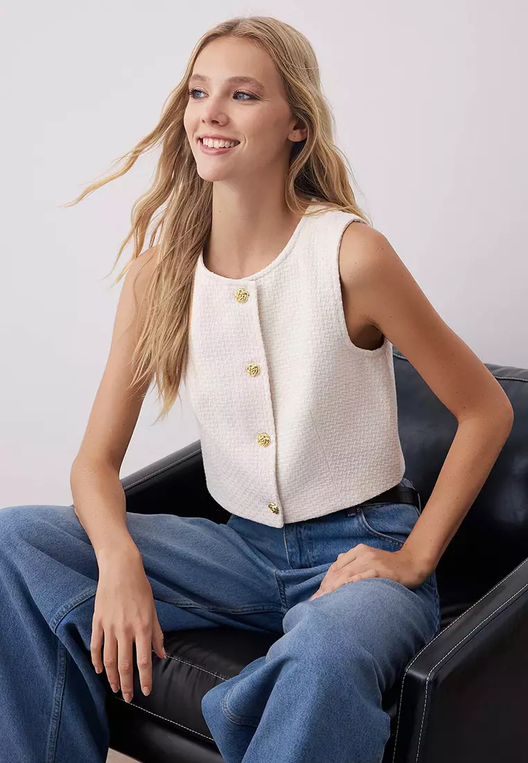 Stone Accessory Buttoned Tweed Vest Twoaw26Ye00019