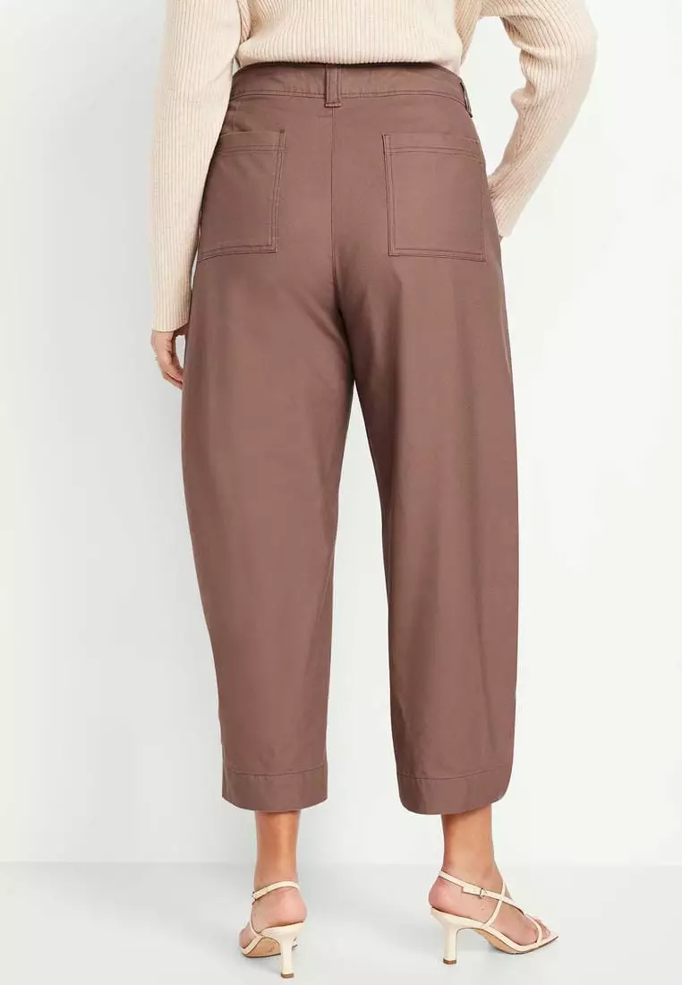 High-Waisted Canvas Barrel-Leg Pants