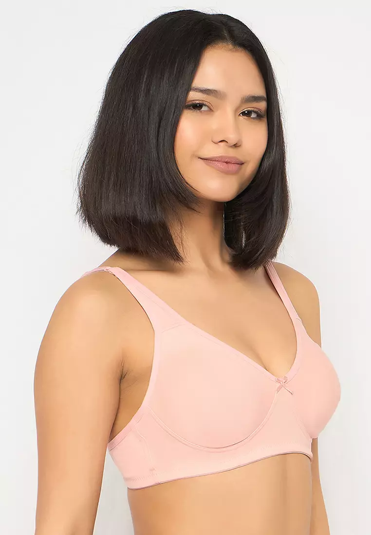 Clovia Non-Padded Non-Wired Full Coverage T-shirt Bra in Peach Colour - Cotton