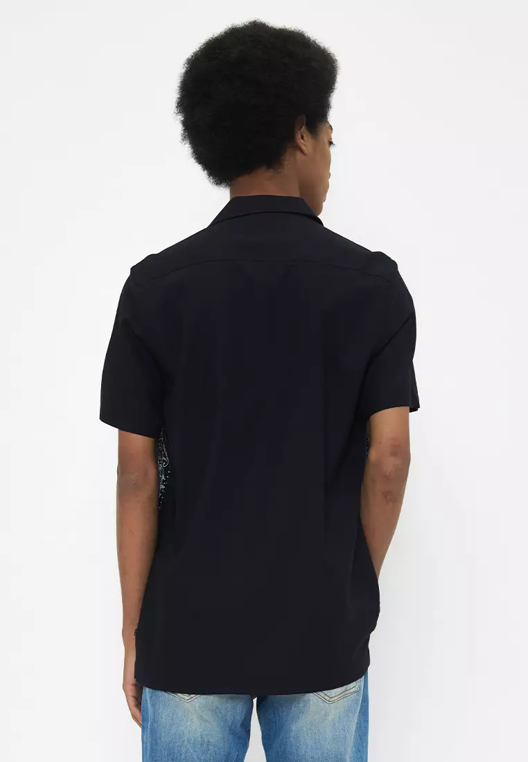 MANZONE - Kemeja Lengan Pendek Pria Chrome Modern Fit - Black