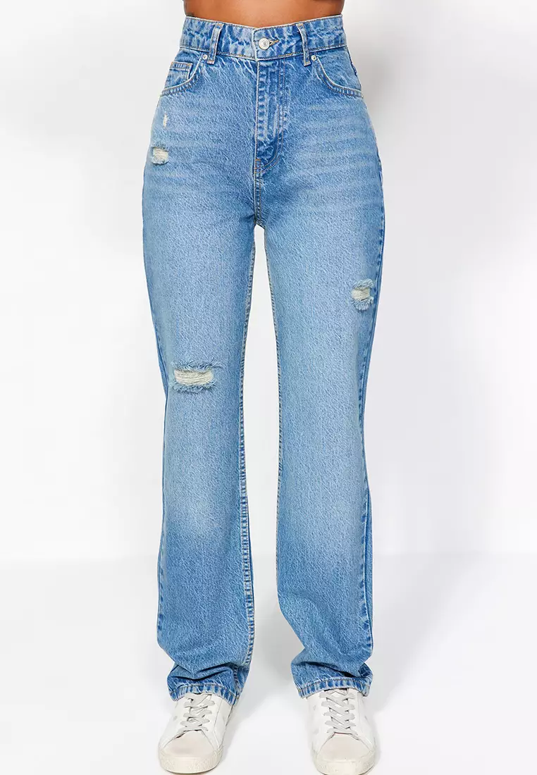 Buy Trendyol Ripped High Waist Long Straight Jeans 2025 Online