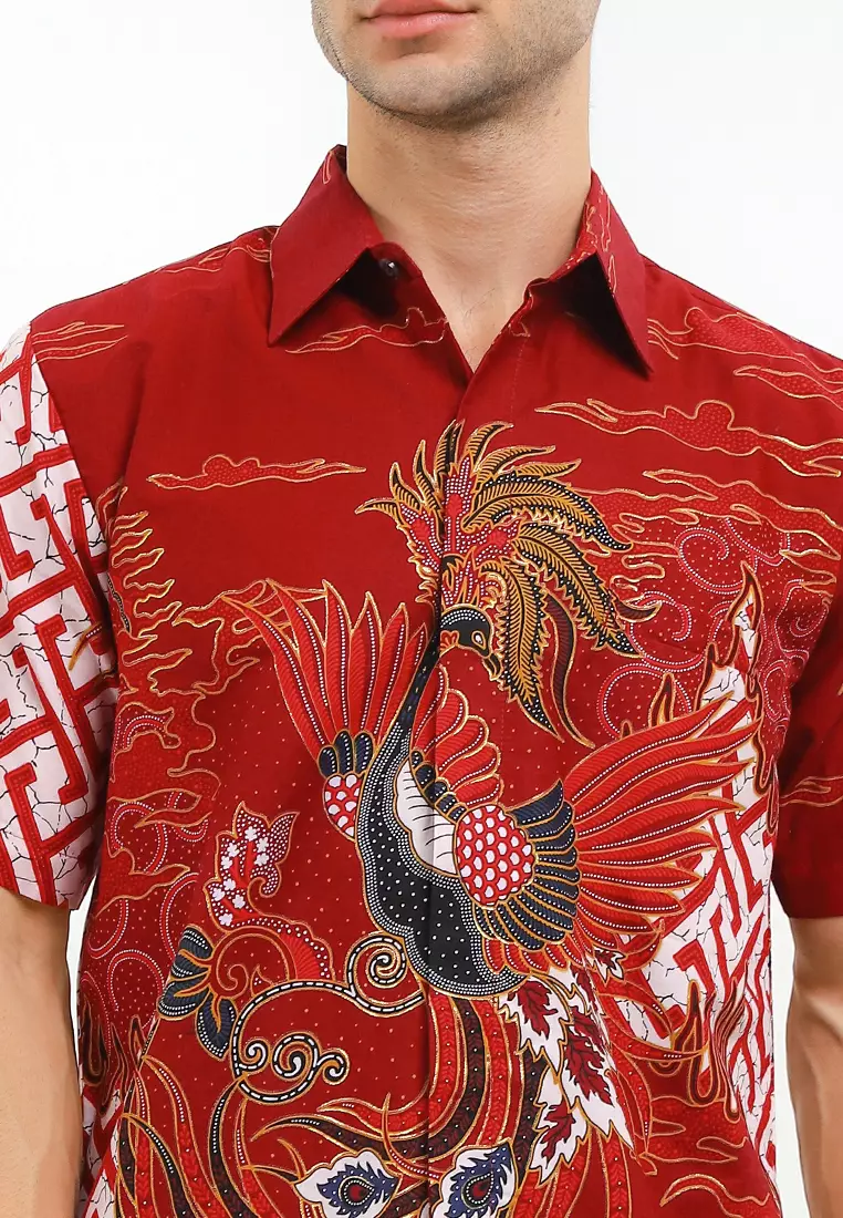 Hem Kemeja Pria Lengan Pendek Batik Furing Prada Jonas Red