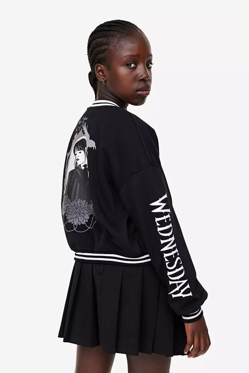 Print-motif baseball jacket