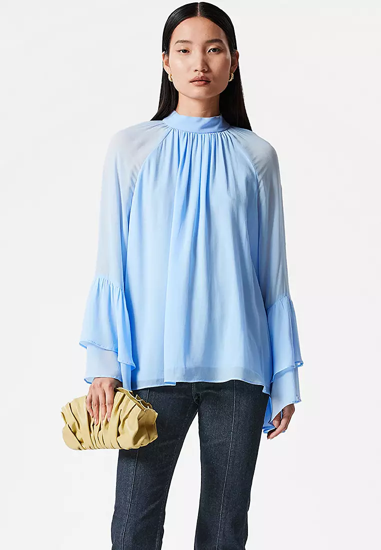 Flounced Stand-Collar Blouse