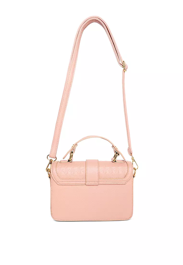 Tas Penutup Gesper Logam Warna Abu-abu Merah Muda