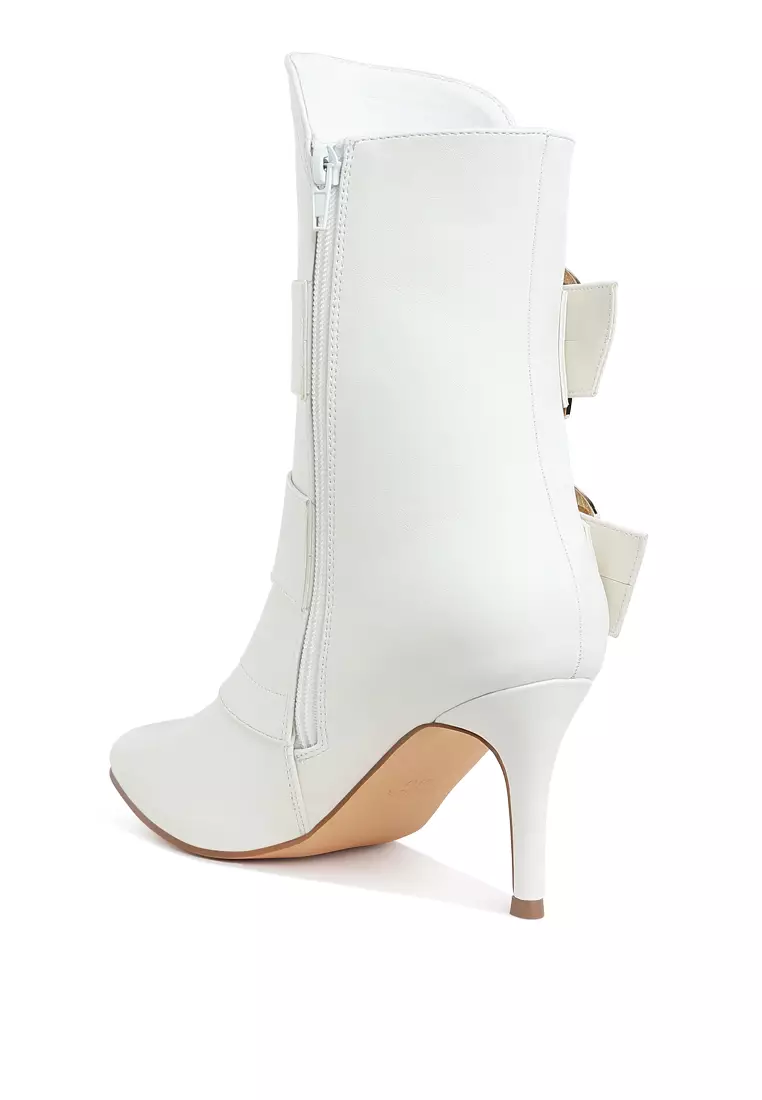 Chunky Buckle Strap Ankle Boots in White