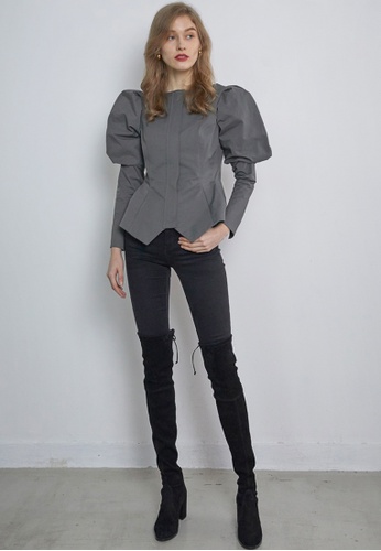 TAV grey [Korean Designer Brand] Puffy Sleeve zip-up Blouse 7DA04AABD54714GS_1