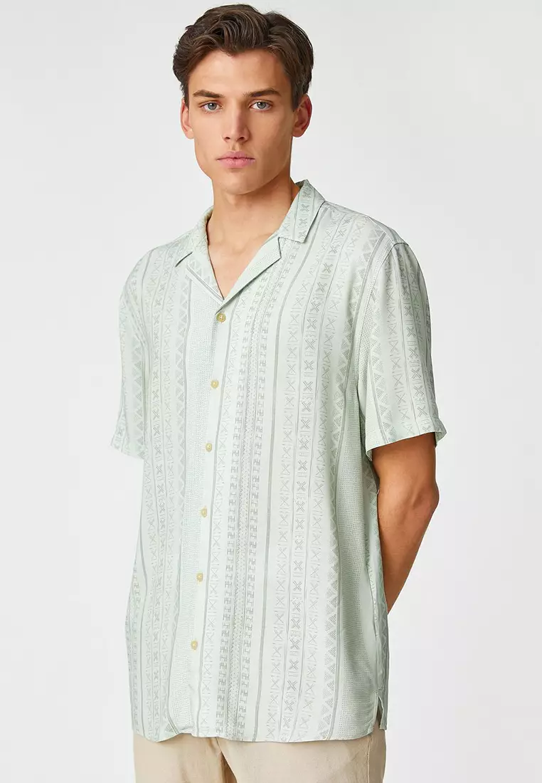 Discount on KOTON  shoes - SKU: Short Sleeve Shirt Turndown Collar Ethnic Print Detailed