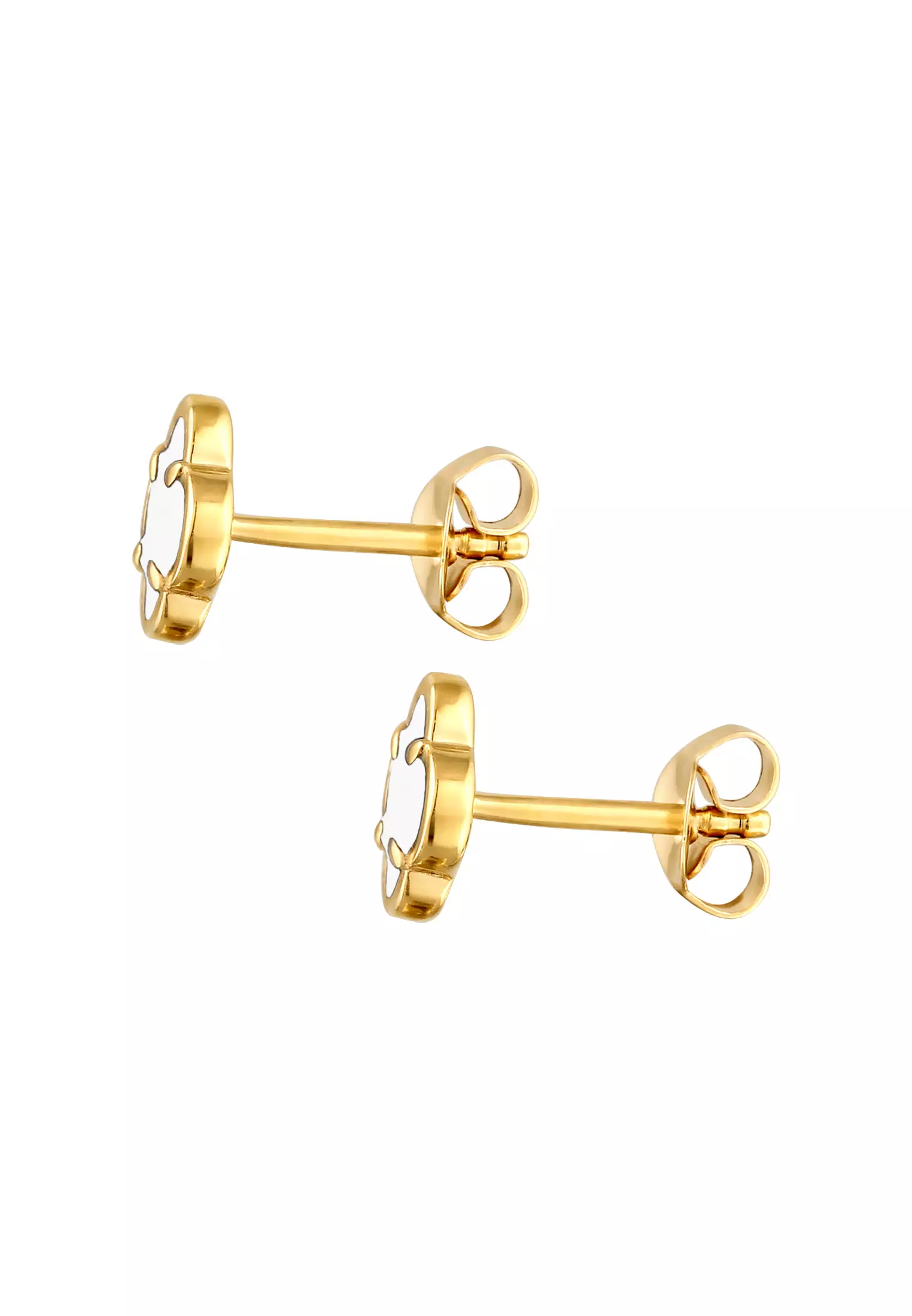Earrings Stud Cloverleaf Enamel White Gold Plated
