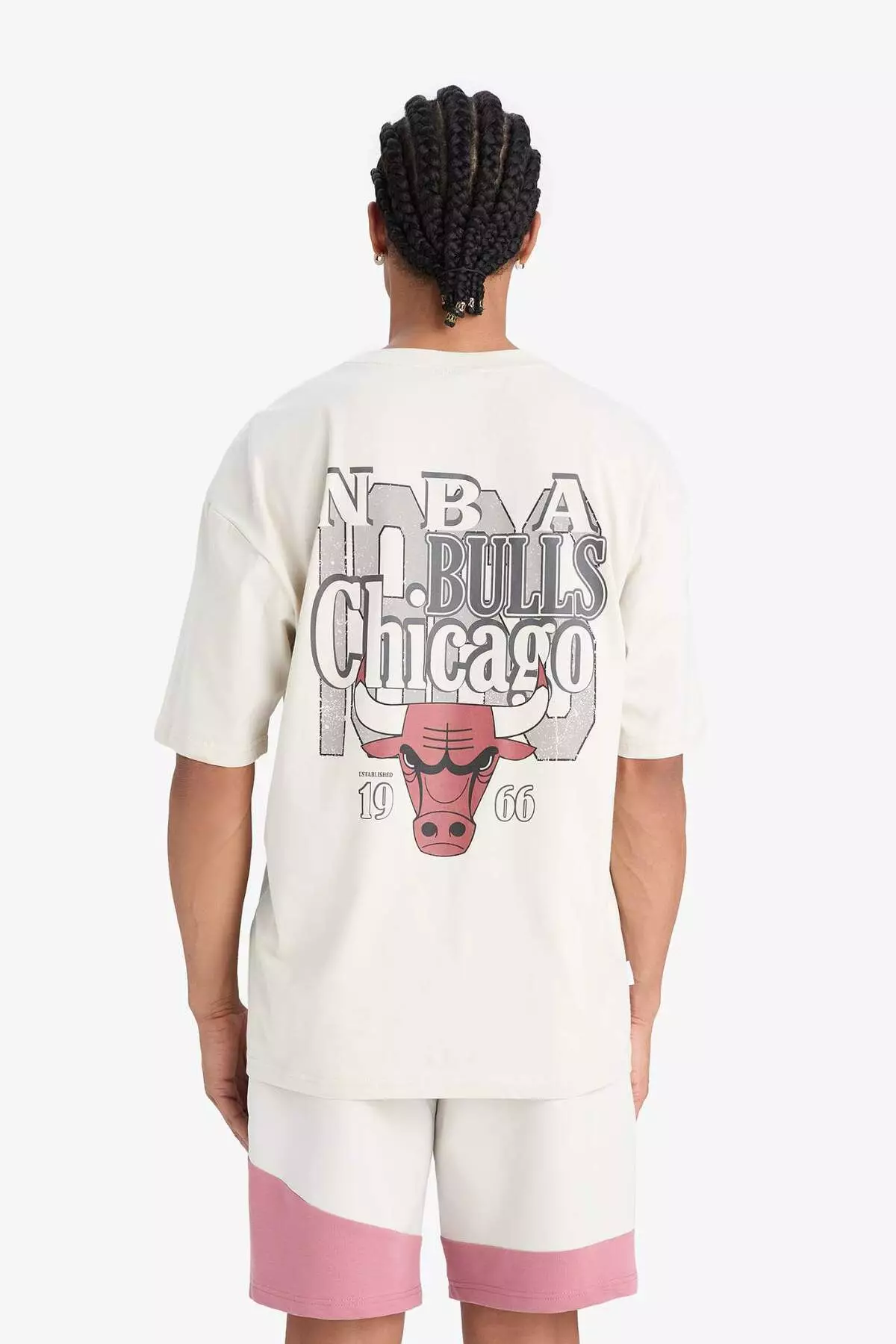 Defactofit Nba Chicago Bulls Oversize Wide Fit Crew Neck Back Printed Short Sleeve T-Shirt E2185