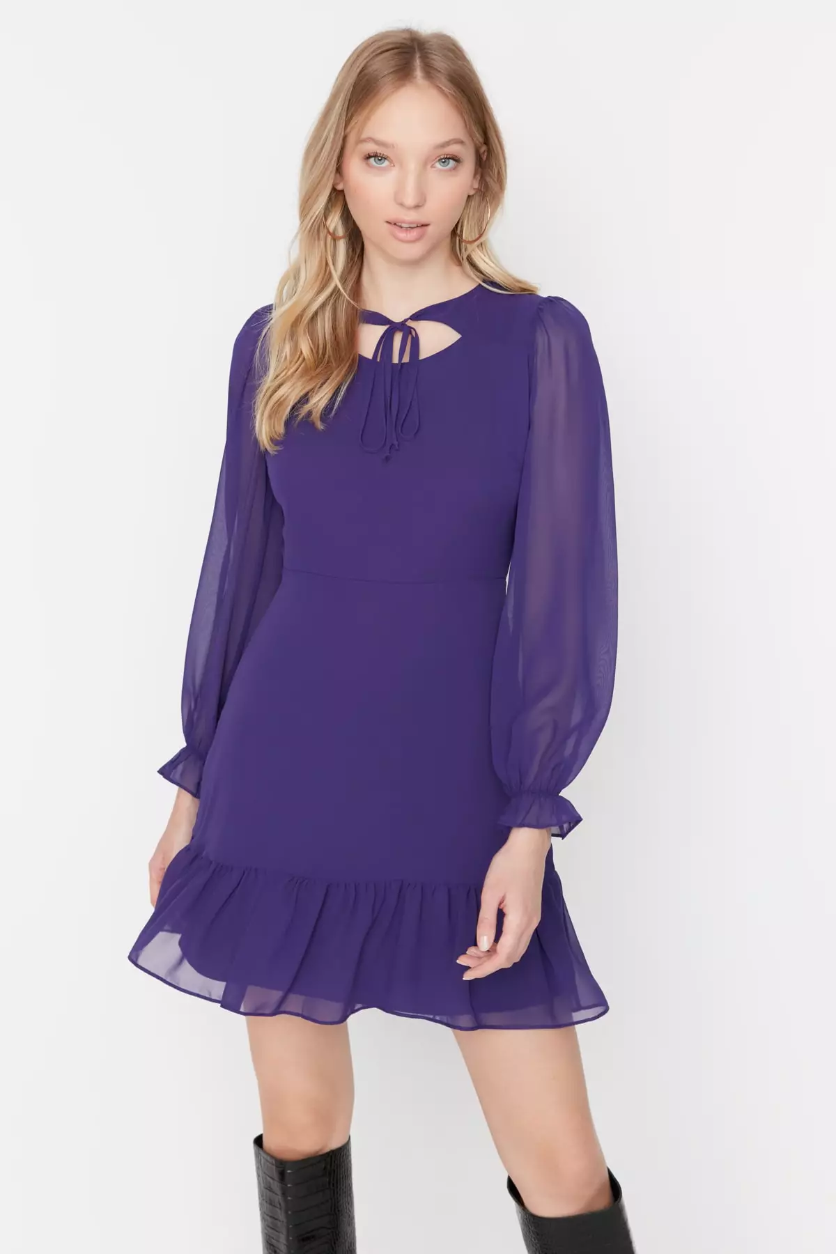 purple mini dress flowy Phyllis Purple Long Sleeve Mini Dress main image 1