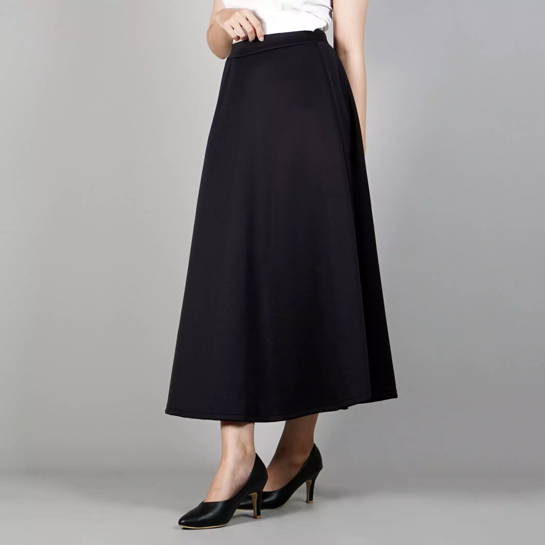 RACHEL Maxi Skirt Rok Maxi Rok Panjang Gaya Korea Flowy Skirt Korean Style - HITAM