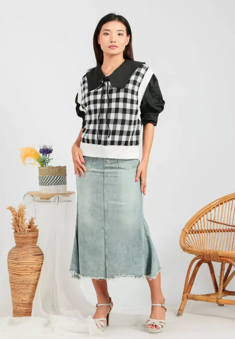 Jillie Unfinished Midi Skirt in Light Blue