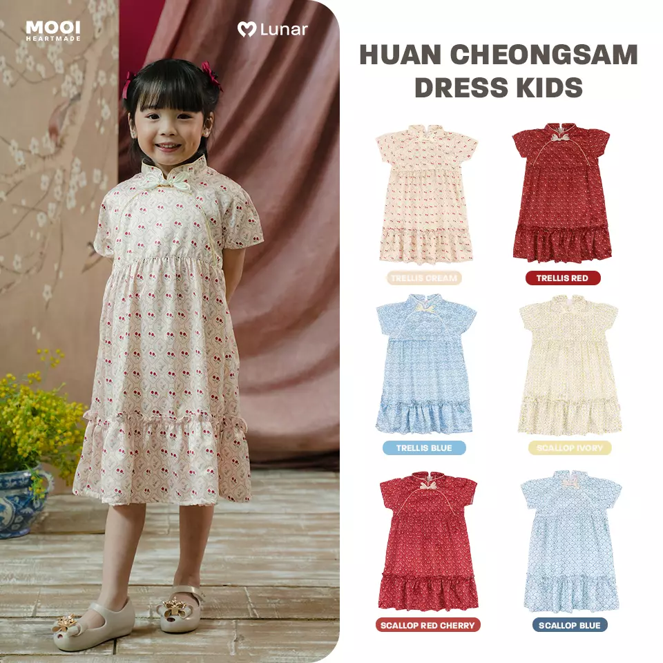Mooi Dress Anak Perempuan Lunar Collection Huan Cheongsam Dress - Scallop Ivory