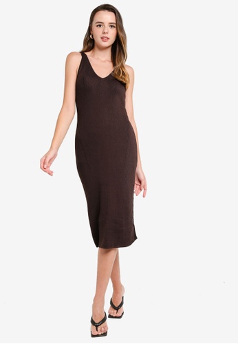 Brown rib knit dress
