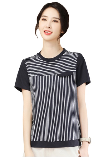 A-IN GIRLS white and navy Fashion Round Neck Striped T-Shirt 07D74AA71FA118GS_1