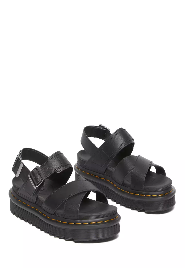 Voss II Athena Leather Strap Black Sandals - Women
