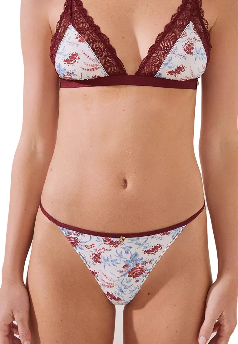 Red Floral Lace Strappy Thong, Lingerie