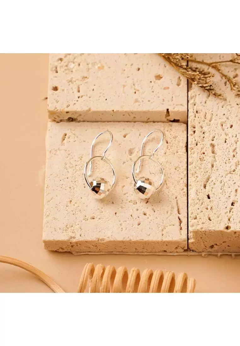 Minimal Faceted Ball Open Circle Rose Gold Hook Earrings with 925 Sterling Silver