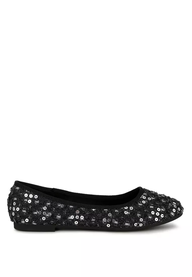 Discount on London Rag  shoes - SKU: Black Sequin Ballet Flats