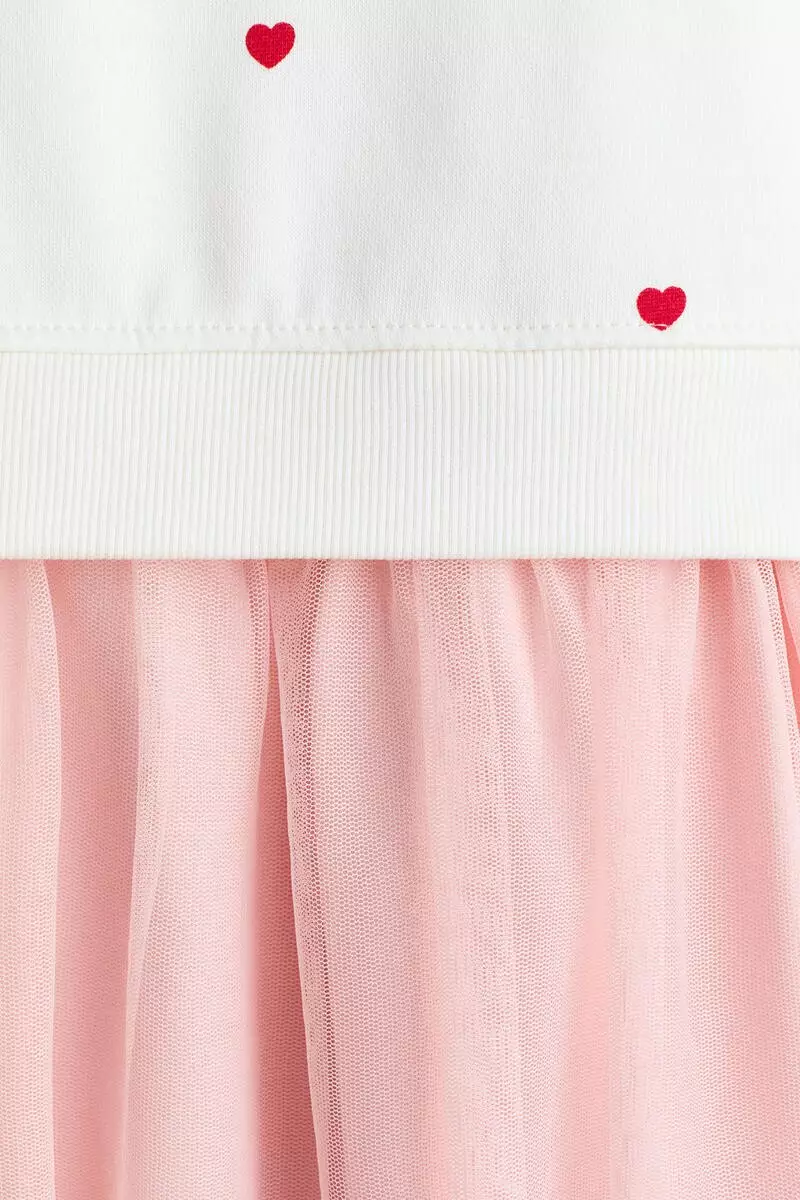 Printed tulle-skirt sweatshirt dress