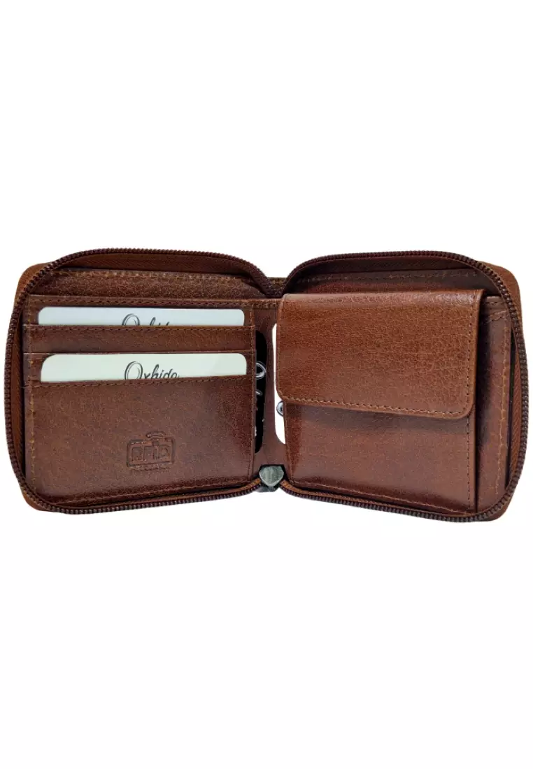 Wallet Men Brown -Zip around Wallet -RFID - Full Grain Leather Wallet - brown Wallet - SD06 Oxhide