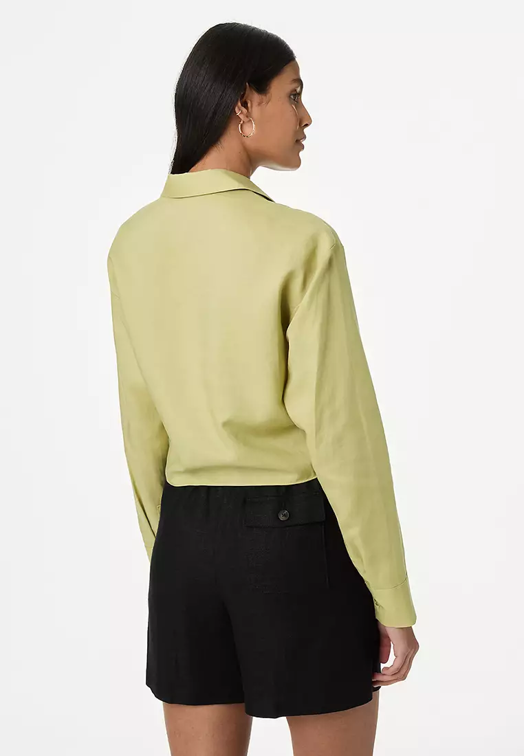 Lyocell Rich Tie Front Shirt With Linen