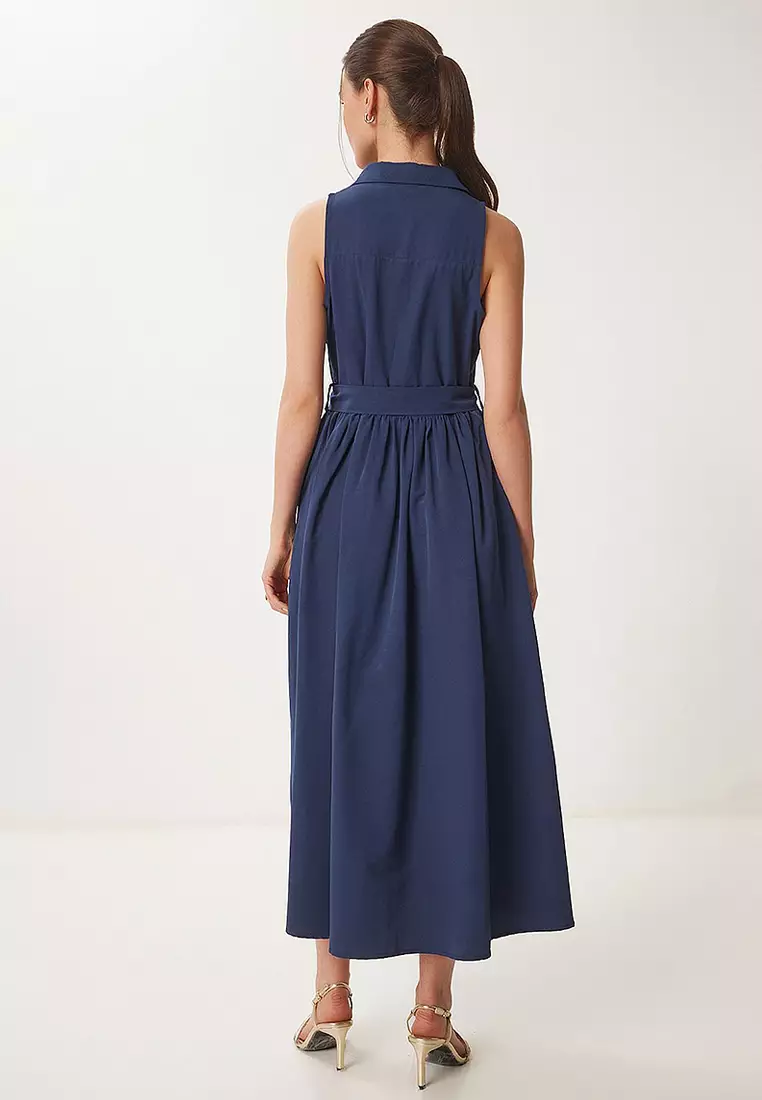 Belted Poplin Midi Shirt Dress