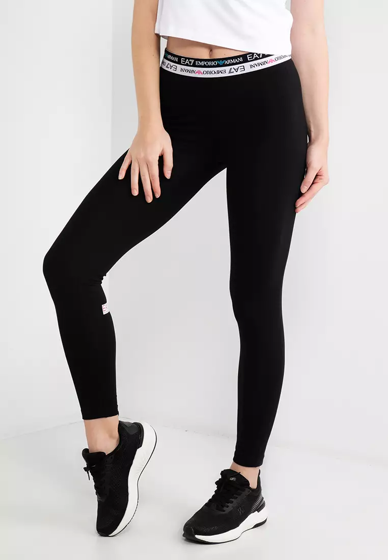 Women s black leggings with EA7 Emporio Armani logo print