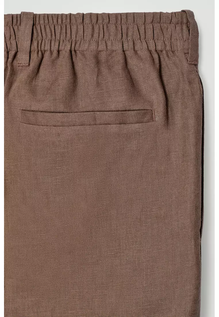 ELASTICATED LINEN STRAIGHT-LEG TROUSERS