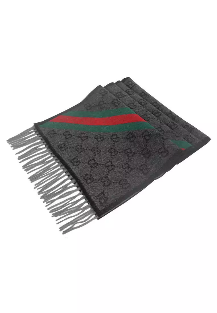 GG Logo Wool Scarf in Dark Grey 570603 3G200