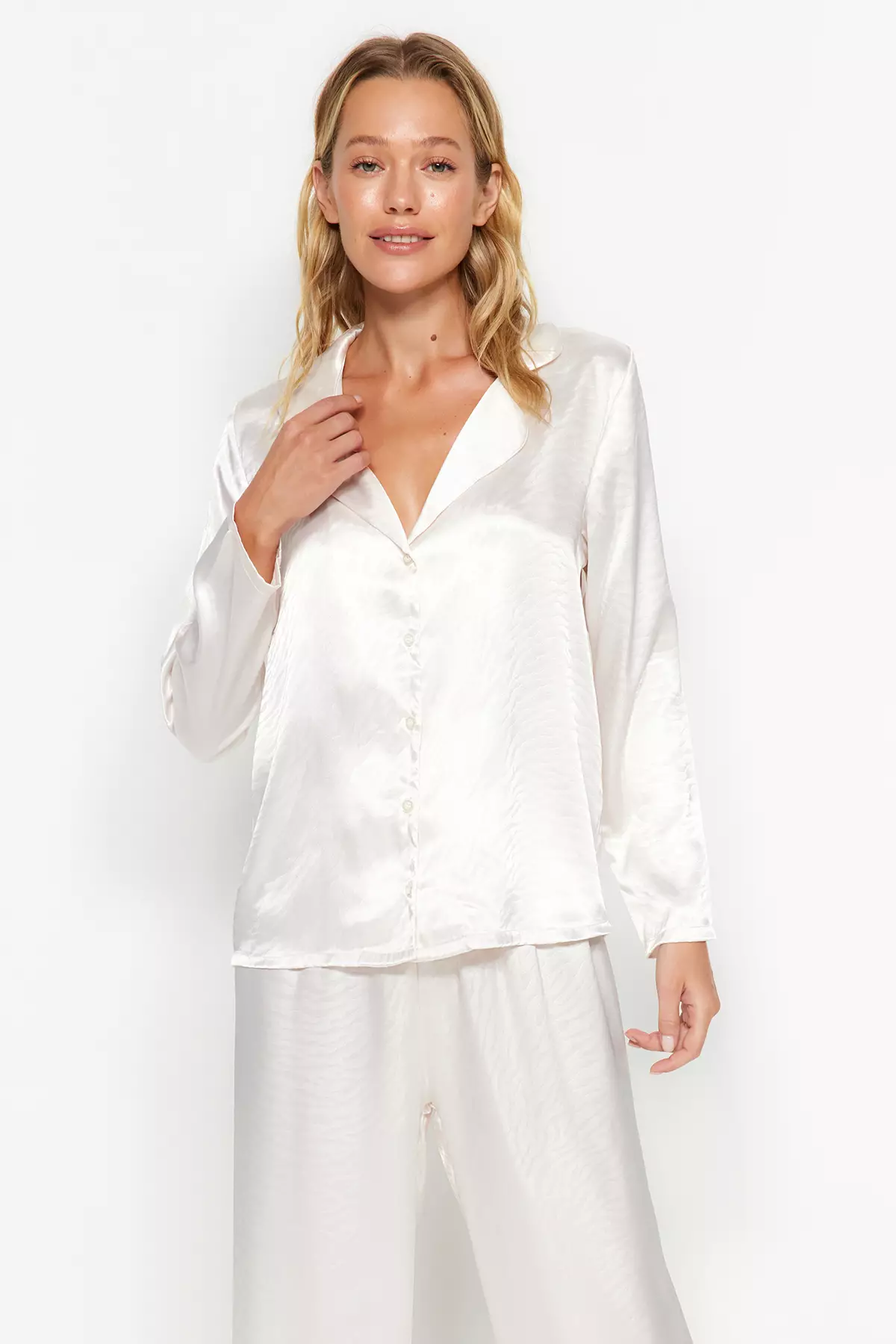 White Zebra Pattern Satin Pajamas Set
