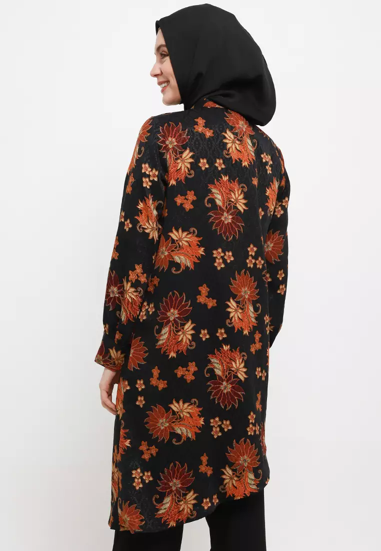 Mazia Tunic In Black Brown Batik Print