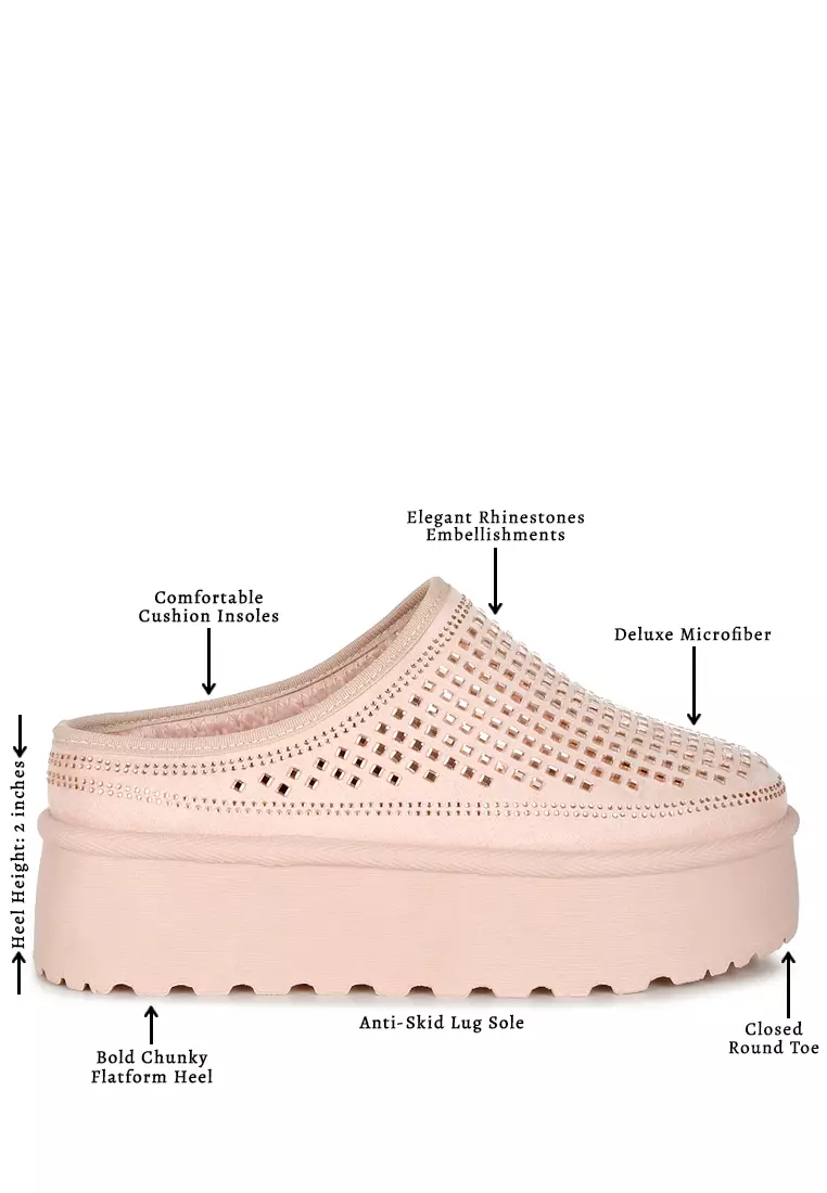 Pink Rhinestones Embellished Platform Classic Slip-On