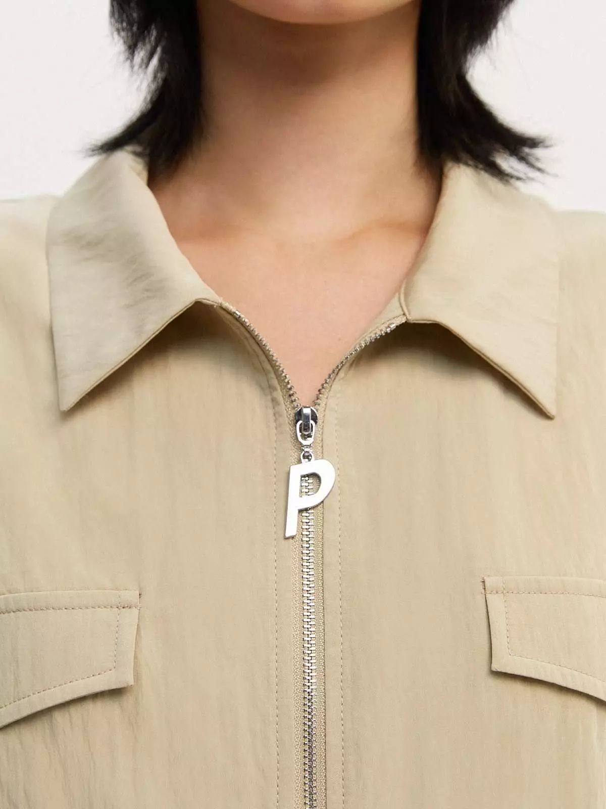 Sleeveless P. Zipper Top - Beige