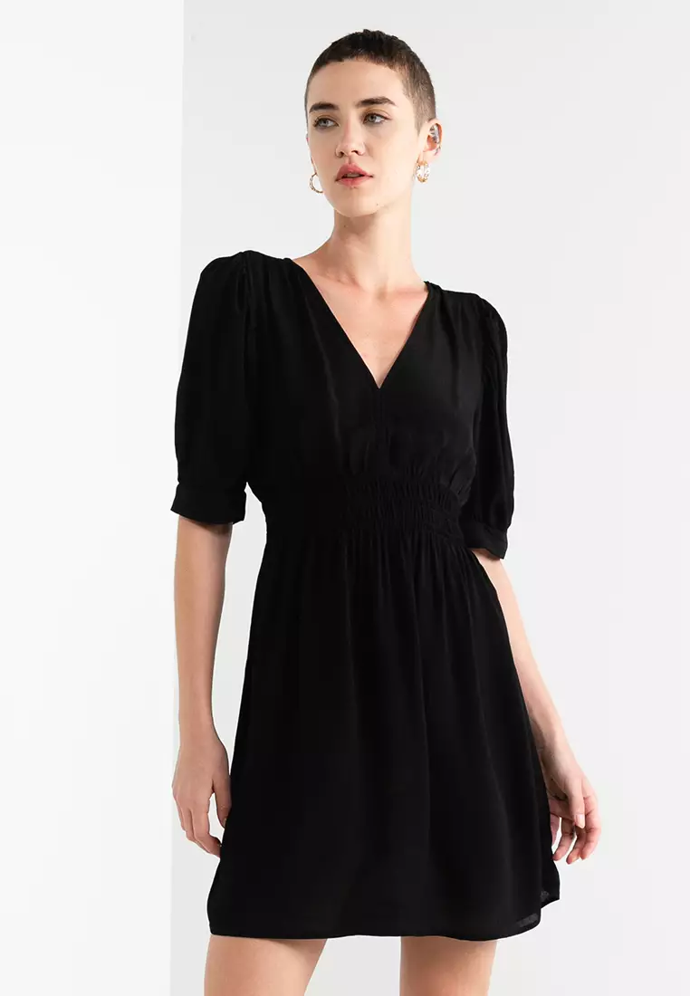 Black v neck hotsell smock dress